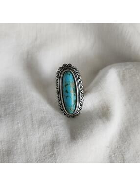 Faux Turquoise & Silver Ring Boho Jewelry Oval Size 9
